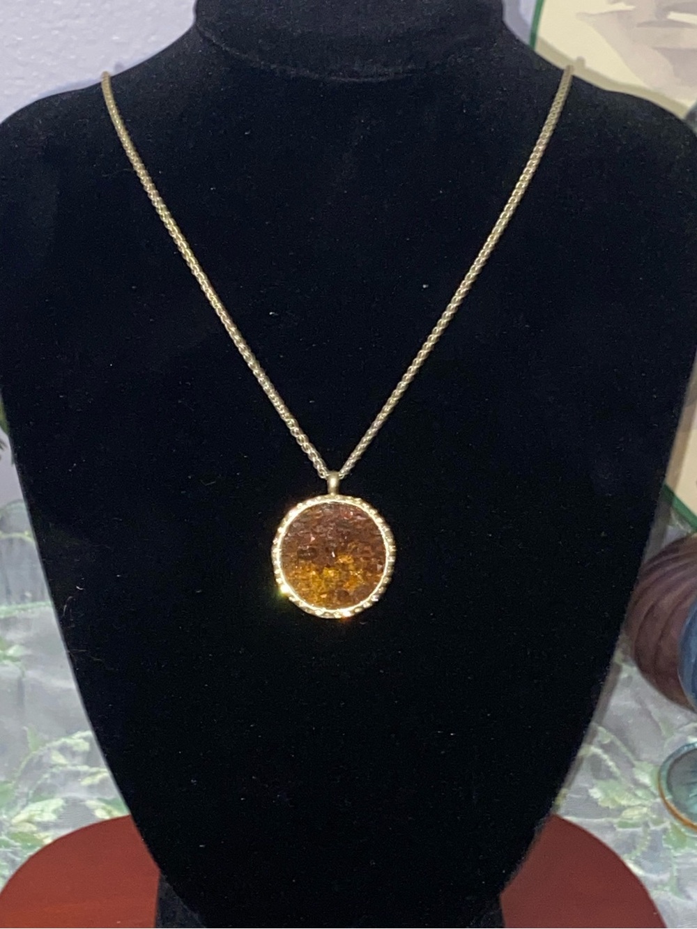 VTG Retired Sigrid Olsen Druzy Crystal Pendant Necklace Boho Round Medallion